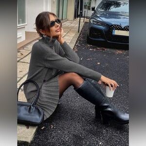 Gray turtleneck skirt two piece set Medium